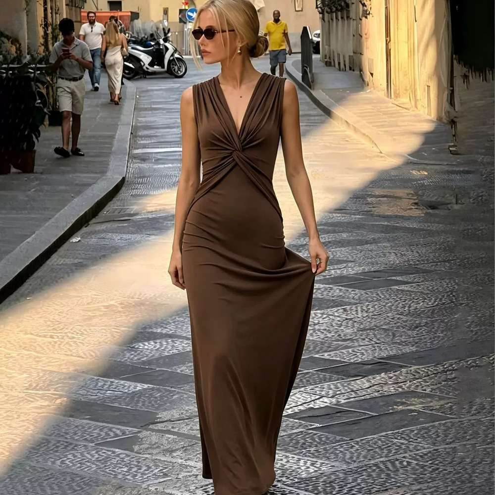 H&M Sleeveless Knot Neck Mermaid Evening Gown Slim Fit Draped Maxi Dress